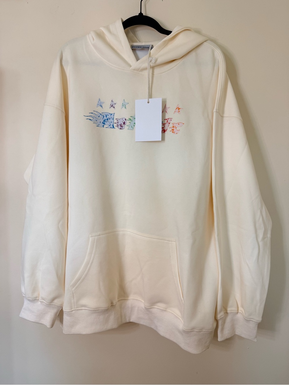 Aelfric Eden Cream Hoodie with Rainbow Graphic (NWT)